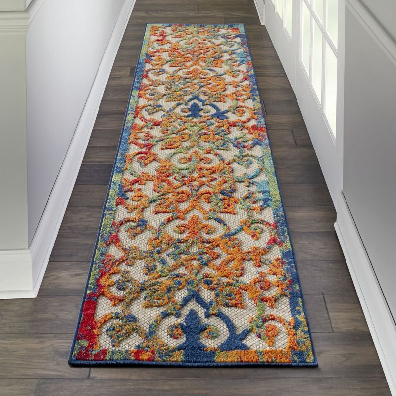Nourison Aloha Contemporary Scroll Flatweave High-Low Indoor Outdoor Runner Rug Multicolor 2'3" x 12'