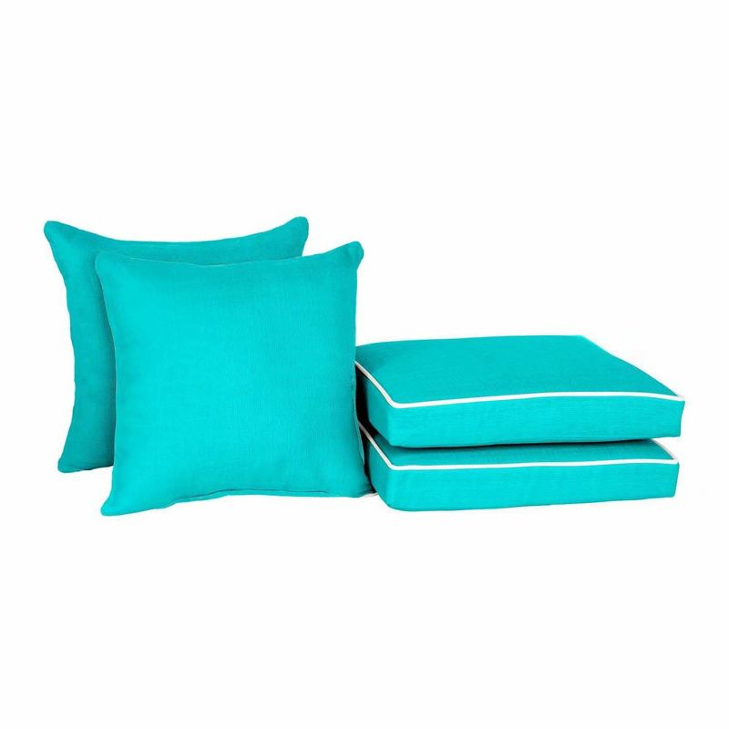 Home Fashions International 4pc O'Linen Pillow & Deluxe Outdoor Cushion Set Turquoise: Weather-Resistant Chair Pads with Zippered Covers