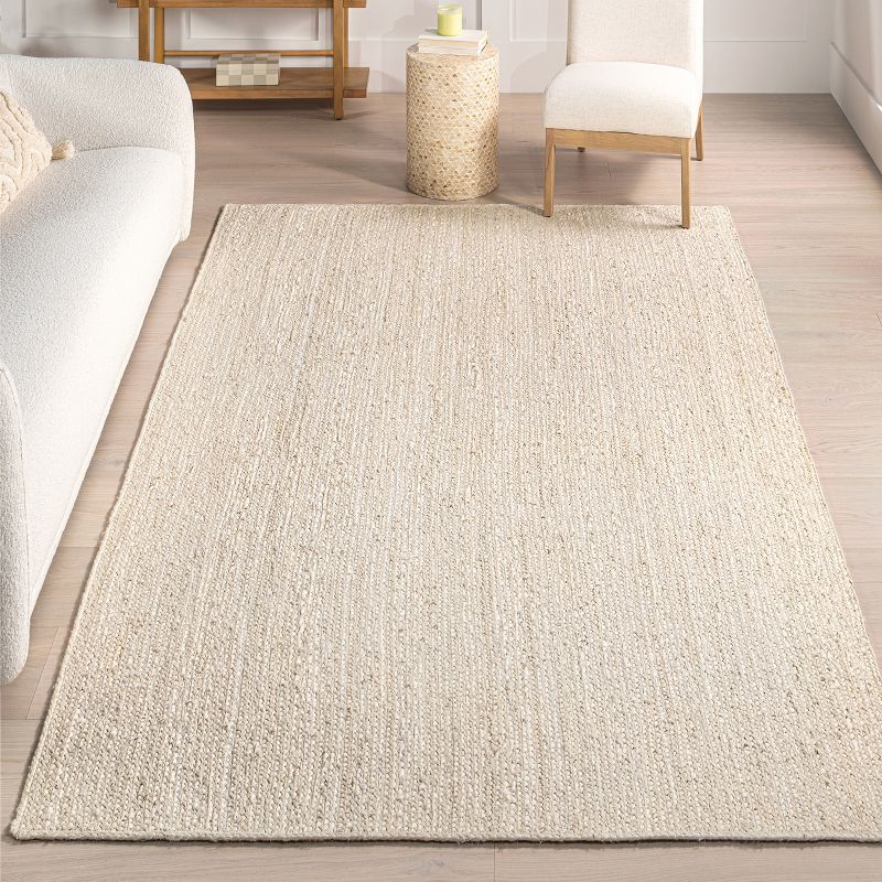 Nuloom 10 Square Rigo Jute Hand Woven Indoor Area Rug, Off White, Solid Farmhouse Design, Natural Fiber Bedroom, Living Room, Kitchen,