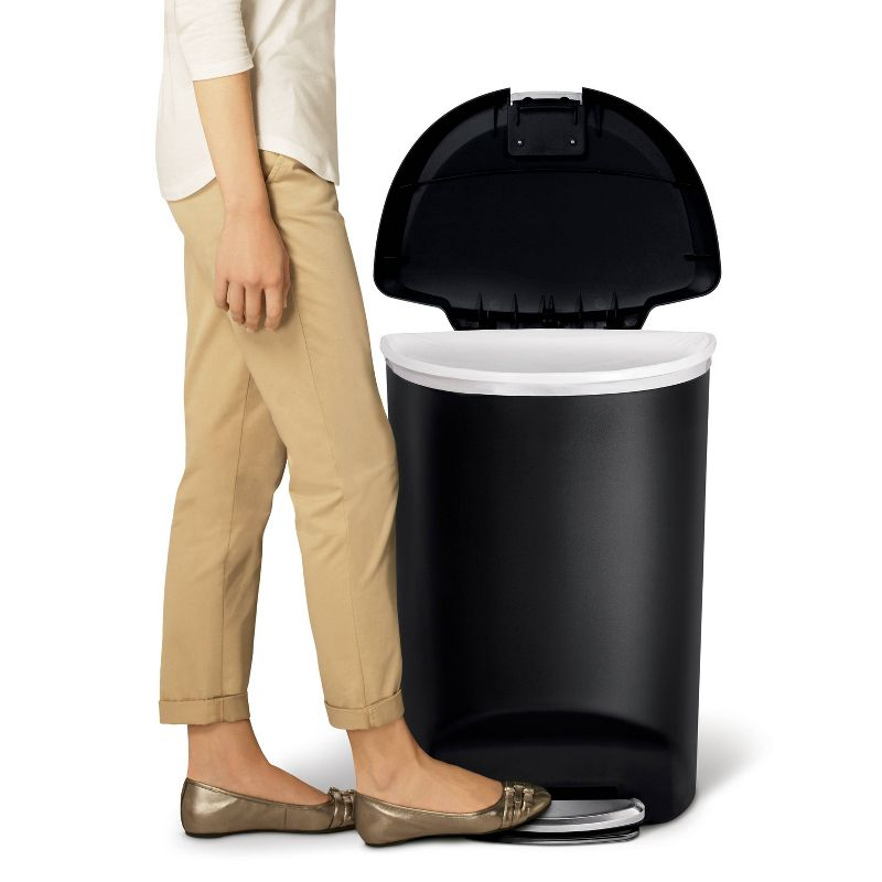 simplehuman 13gal Kitchen Step Trash Can with Soft Close Locking Lid Black Plastic Semi Round Garbage Can