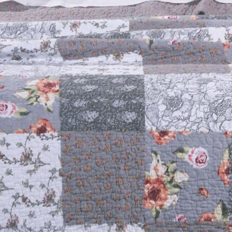 Greenland Home Fashions Barefoot Bungalow Giulia Fabulous Floral and Stencil Prints Classic Patchwork Pattern Reverses Pillow Sham - King 20x36", Gray