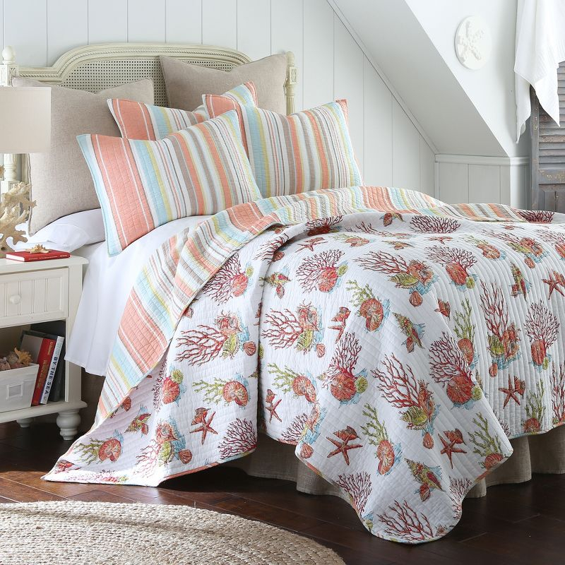 Brighton Coral Quilt Set - One Twin/Twin XL Quilt and One Standard Sham - Levtex Home