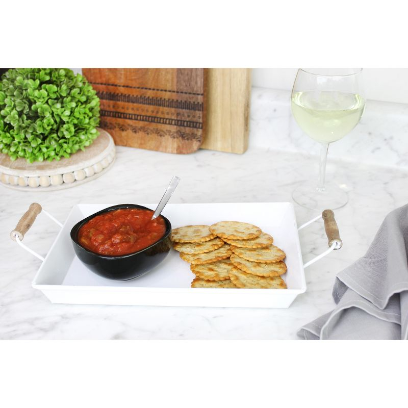 AuldHome Design  Rustic White Enamelware Trays, Small & Medium 2pc Set; Farmhouse Decor Trays w/ Handles