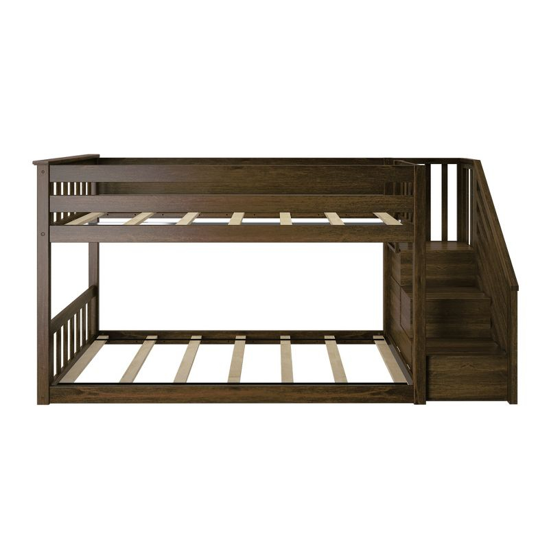 Max & Lily Solid Wood Twin over Twin Low Bunk Bed for Kids with Staircase, Walnut