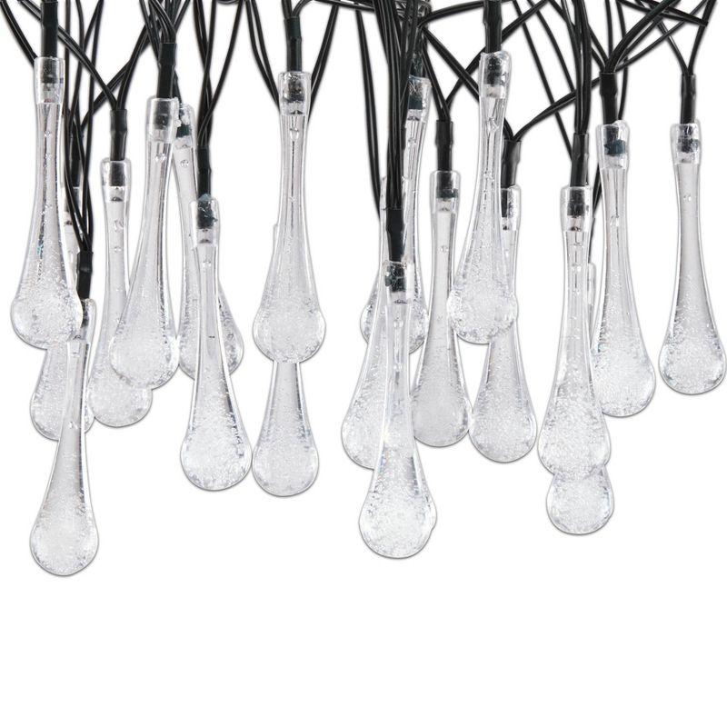 20ct Solar Powered Dual Function Teardrop Integrated LED Bulb String Lights - Black Wire - Alpine Corporation