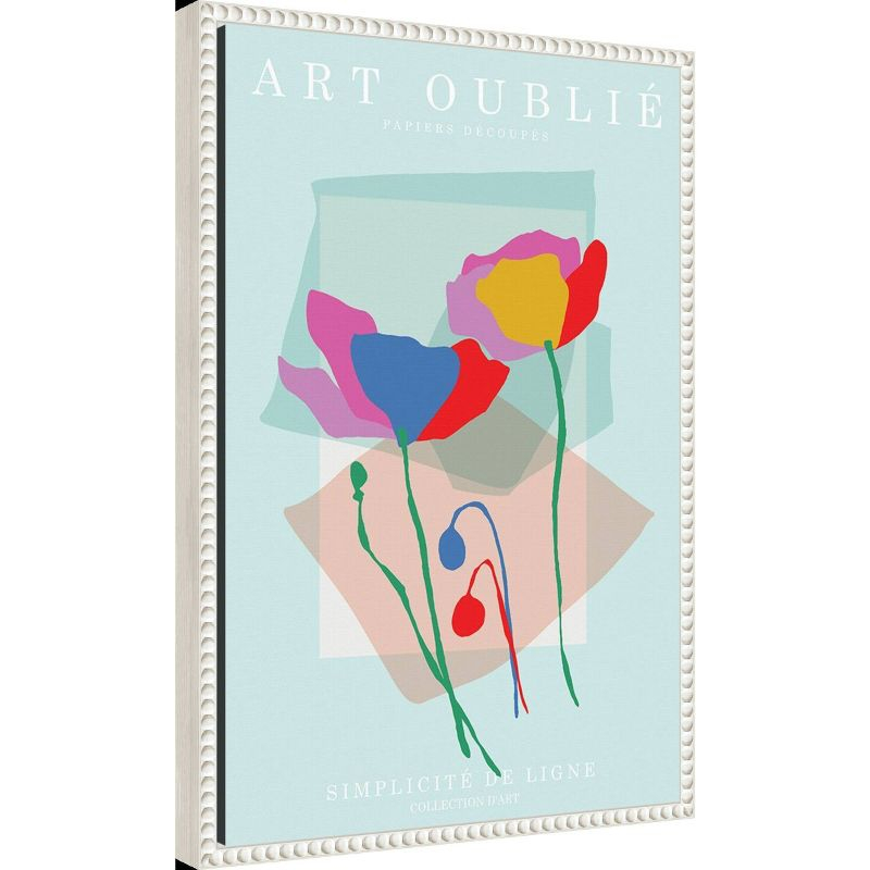 16"x23" Floral Line Simplicity by Incado Framed Canvas Wall Art Print White - Amanti Art: Modern Style, Botanical Lithograph, Vertical Layout