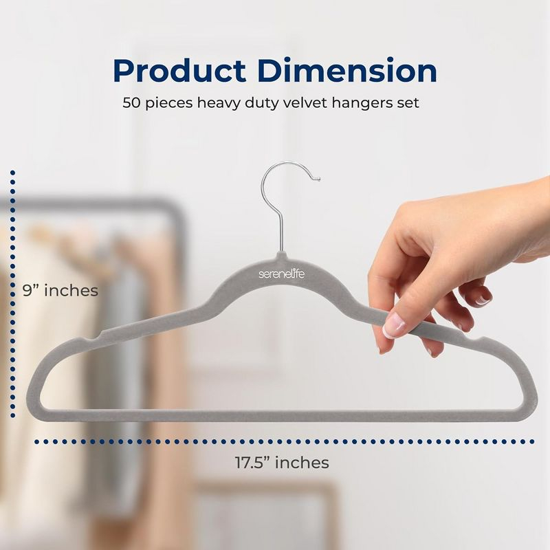 SereneLife 50pk Non-Slip Velvet Clothes Hangers - Gray