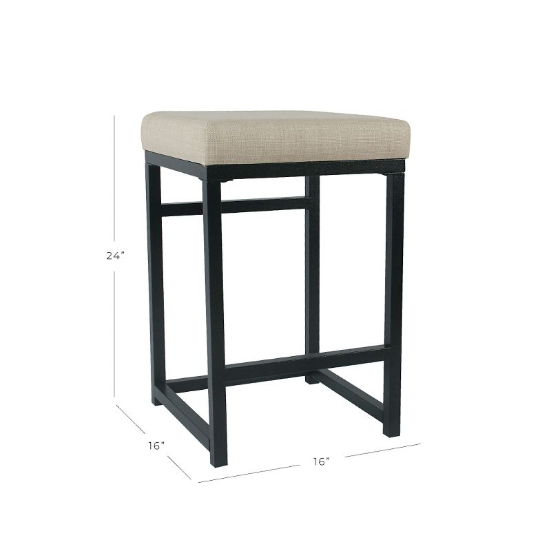 HomePop 24" Open Back Metal Counter Height Barstool Natural : Upholstered Square Seat, No Assembly Required