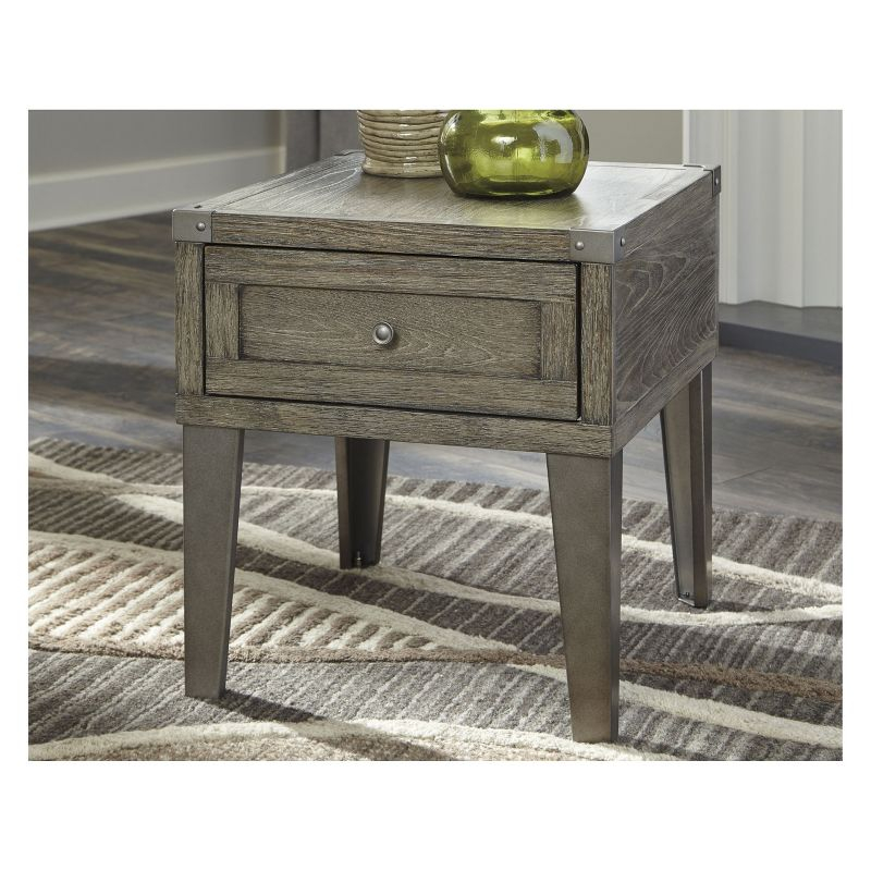 Signature Design by Ashley Chazney Rectangular End Table Rustic Brown: Farmhouse Style with Drawer Storage