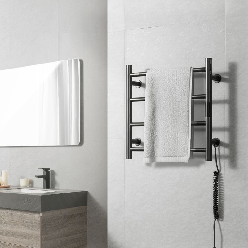 VEVOR 4 Bars Towel Warmer Rack, Wall Mounted Heated Towel Rack for Bathroom, IPX5 Waterpoof Towel Heater Rack with Timer & Display Screen, Black