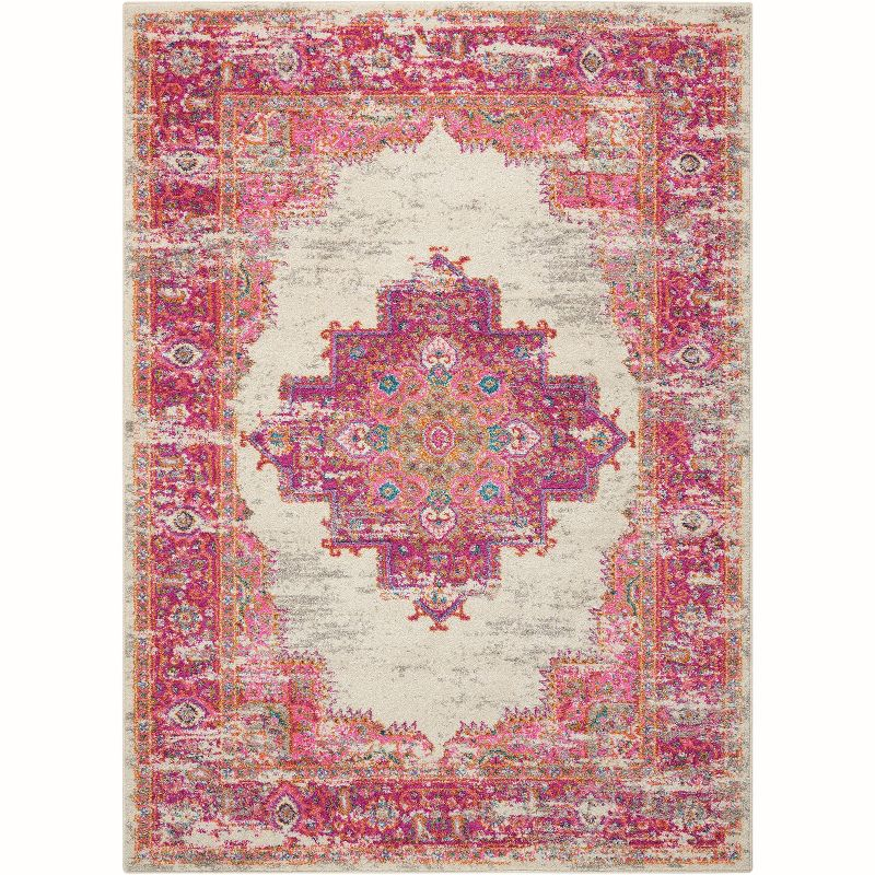 Nourison Passion Medallion Bohemian Indoor Rug Ivory/Fuchsia 5'3" x 7'3"