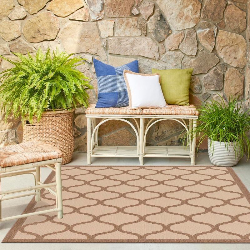 Unique Loom 6' 1 x 6' 1 Square Beige and Brown Outdoor Trellis Moroccan Area Rug