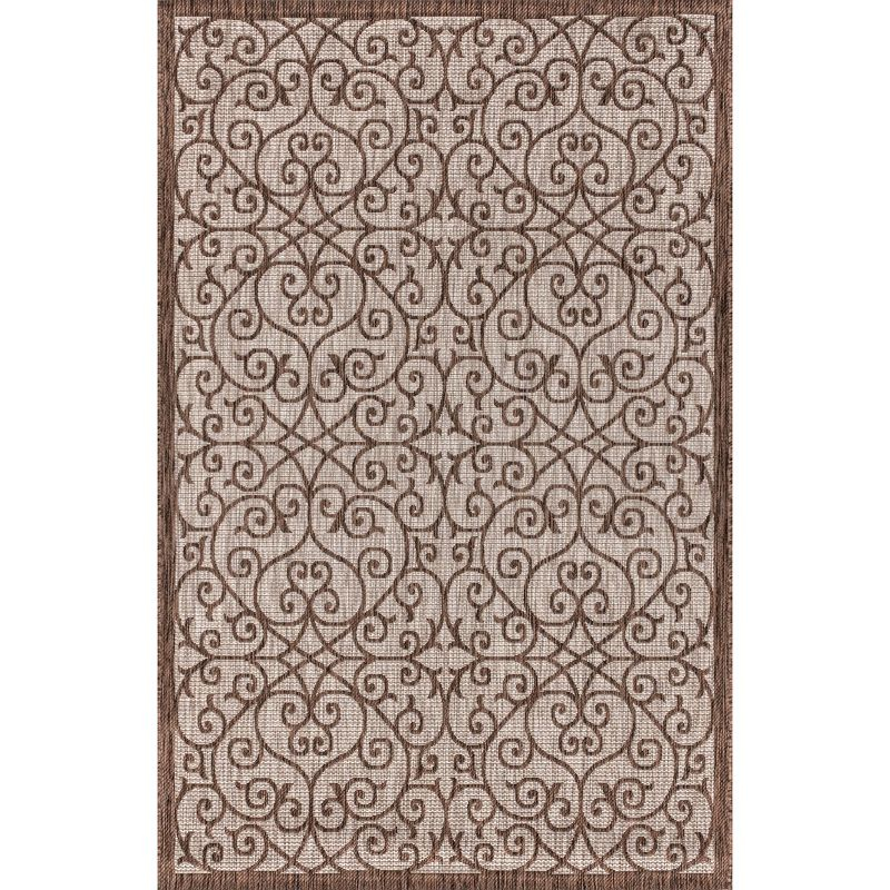 3'x5' Madrid Vintage Filigree Textured Weave Indoor/Outdoor Area Rug, Taupe/Espresso - JONATHAN Y