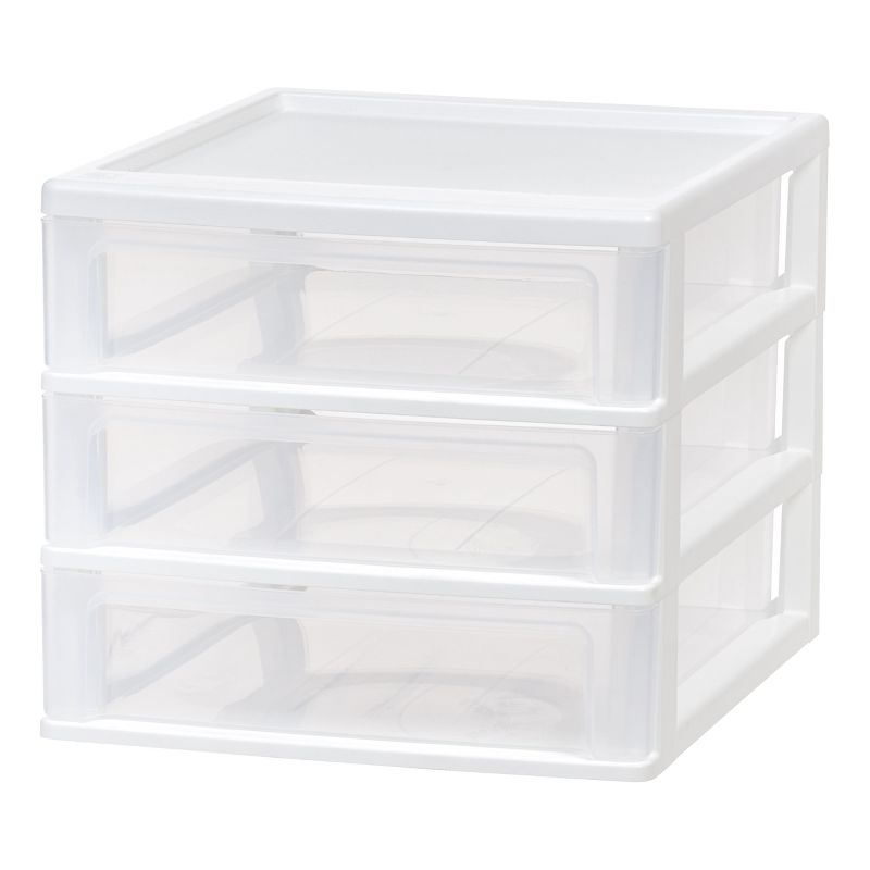 IRIS USA Medium 3-Drawer Stacking Desktop Organizer, 1 Pack, Plastic Drawer Storage Container for Stationery Art Craft Supplies, White