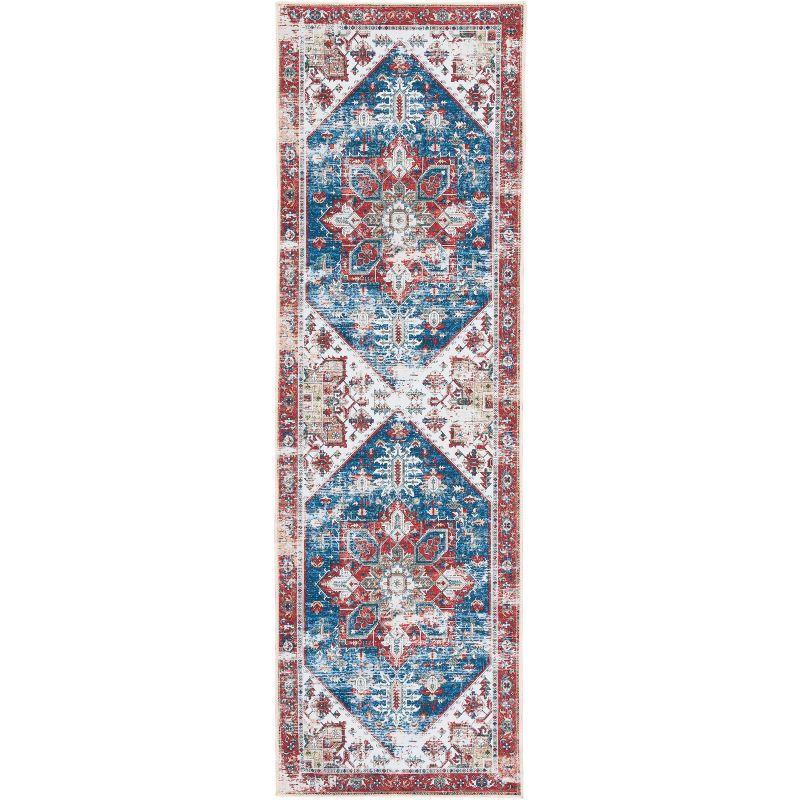 Tucson Vintage Persian TSN102 Power Loomed Machine Washable Skid-Resistant Indoor Runner Rug - Blue/Red - 2'6"x8' - Safavieh