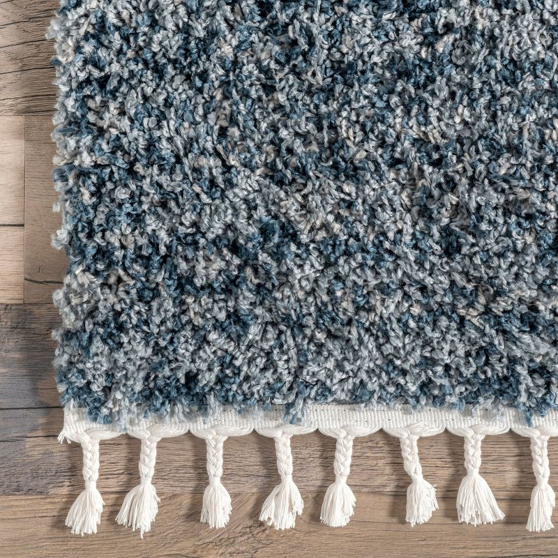 Nuloom Brooke Solid 2x8 Runner Shag Indoor Area Rug for Living Room Bedroom Dining Room Nursery Entryway Hallway, Blue/Ivory