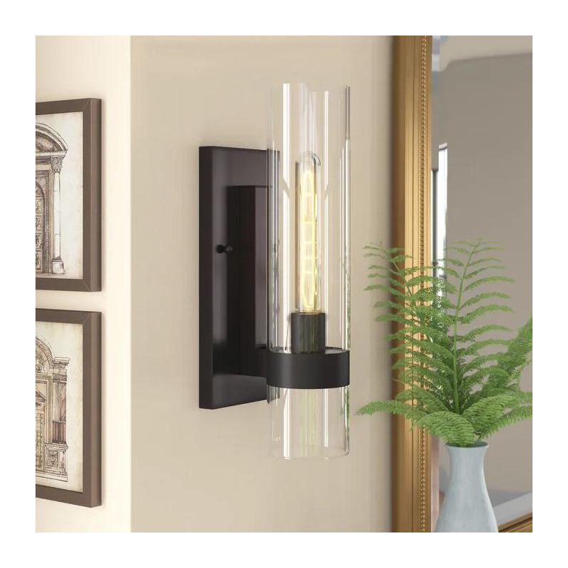 C Cattleya 1 Light Black Wall Sconce, Cylinder Glass Shade