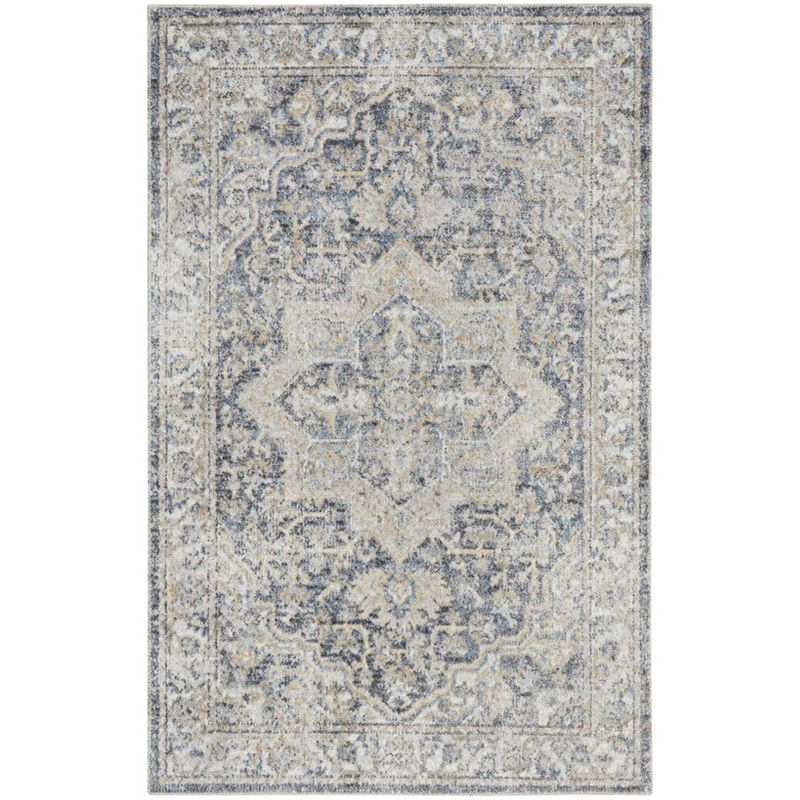 Nourison Astra Machine Washable Vintage Medallion Indoor Rug Grey/Blue 2'2" x 4'