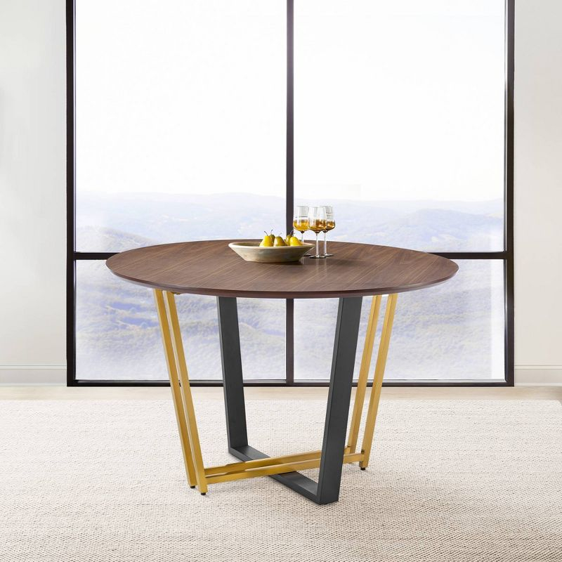Armen Living 48" Joana Round Stainless Steel and Iron Base with Tabletop Dining Table Gold/Black/Walnut
