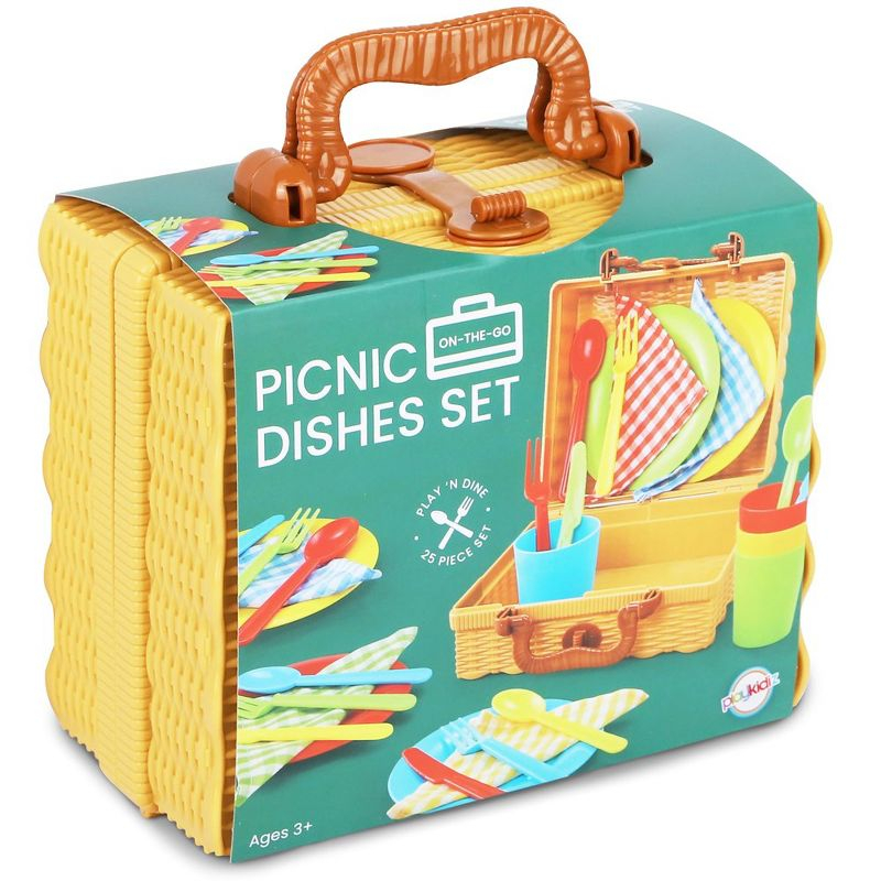 Playkidiz 25 Piece Kids Picnic Basket Toy Dishes