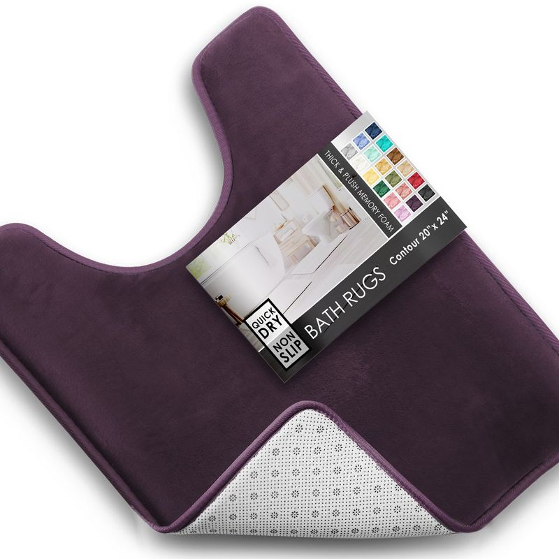 Hearth & Harbor Bathroom Rugs, Velvet Memory Foam Bath Mat - Ultra Soft Purple Contour Bath Rug, 20X24