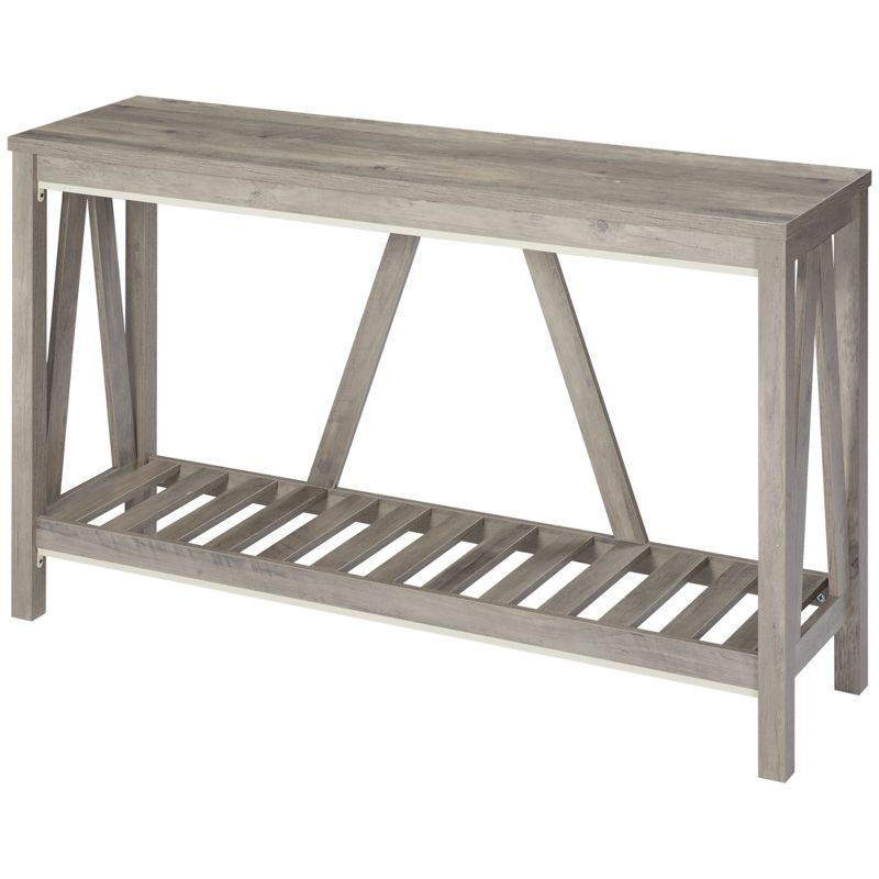 HOMCOM Farmhouse Console Table with Storage Shelf, Rustic Sofa Table with Anti-tipper for Living Room Furniture, Bedroom and Entryway, Gray