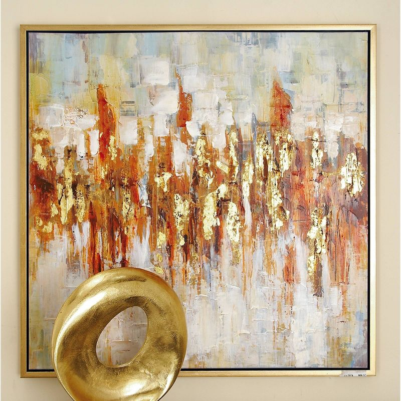 Canvas Abstract Framed Wall Art with Gold Frame Gold - Olivia & May: Elegant Decor, Vertical Orientation, Sawtooth Hanging