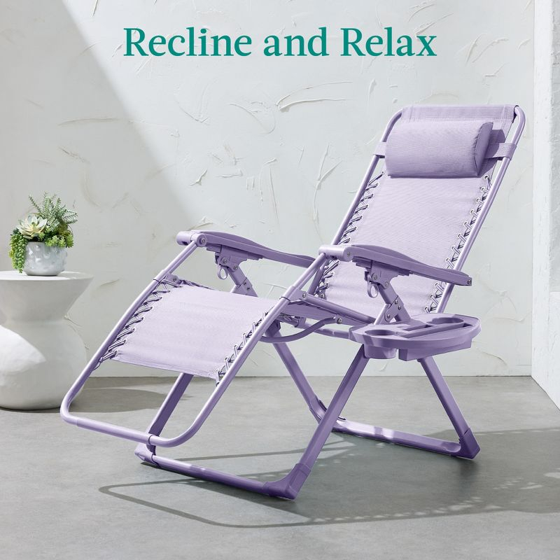 Best Choice Products Monochromatic Zero Gravity Chair, Folding Patio Recliner w/Side Tray, Headrest - Lavender