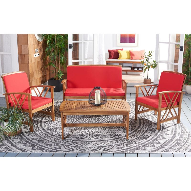 Fontana 4 Piece Set - Indoor/Outdoor - PAT7008 - Natural/Red - Safavieh