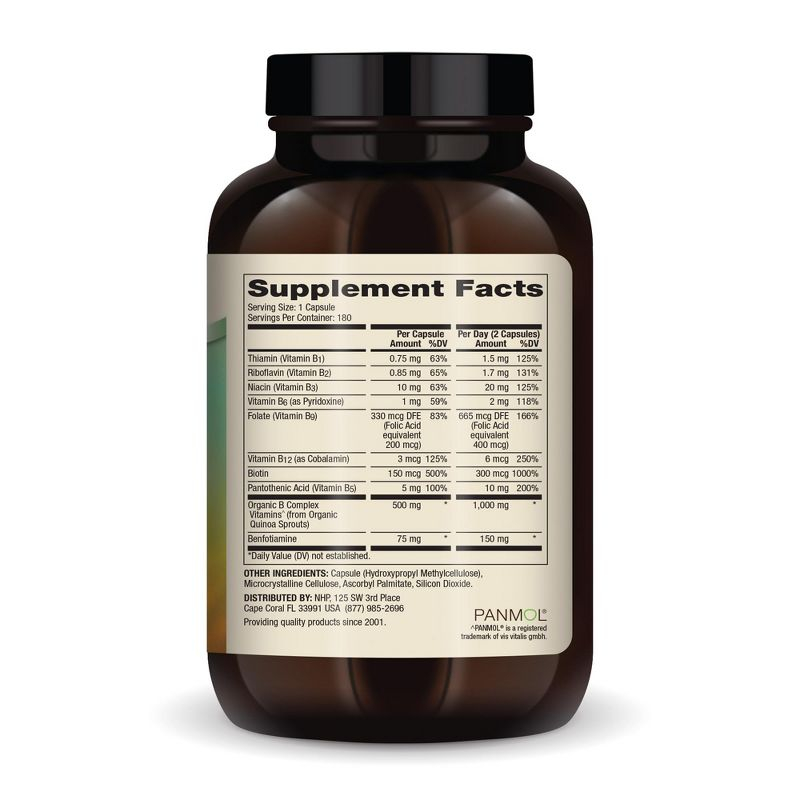 Dr. Mercola Vitamin B Complex, 90 Servings (180 Capsules), with Benfotiamine, Dietary Supplement, Supports Energy Production, Non-GMO