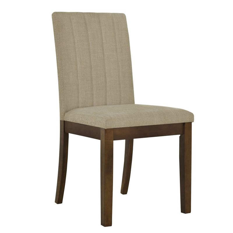 510 Design Set of 2 Everly Upholstered Channel Back Dining Chairs Dark Taupe: Polyester & Linen, Wood Legs