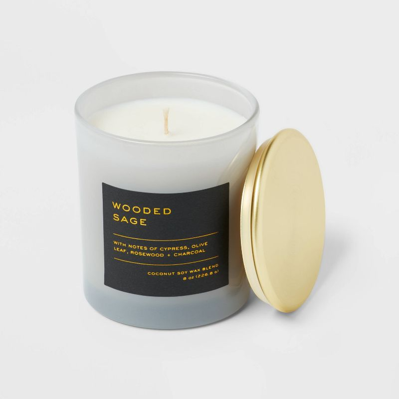 8oz Lidded Glass Jar Black Label Wooded Sage Candle - Threshold™: Soy & Coconut Wax, 30hr Burn Time
