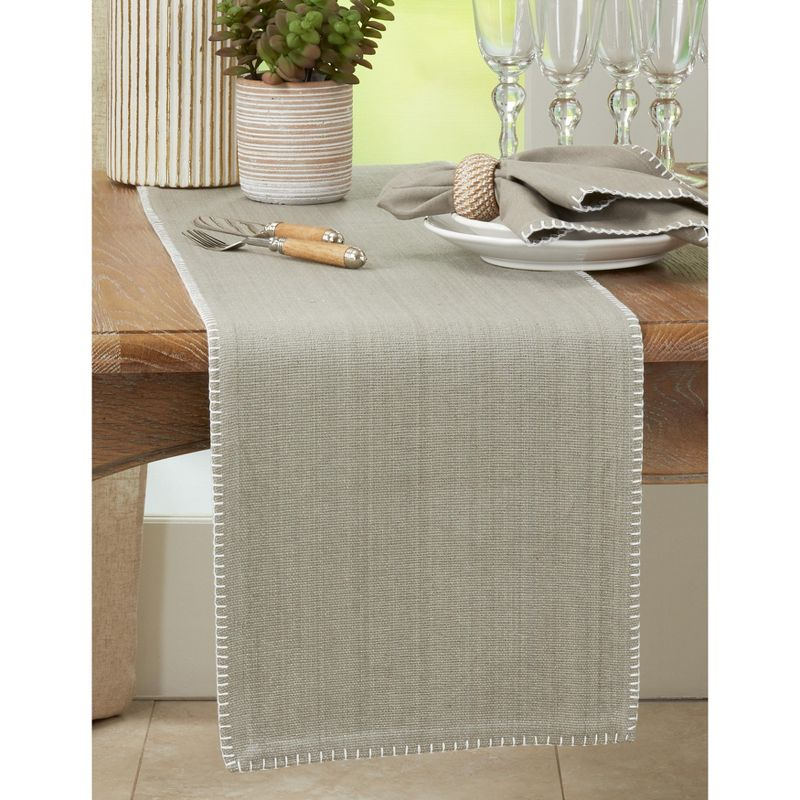 Saro Lifestyle Whipstitch Cotton Table Runner, 13"x72", Gray