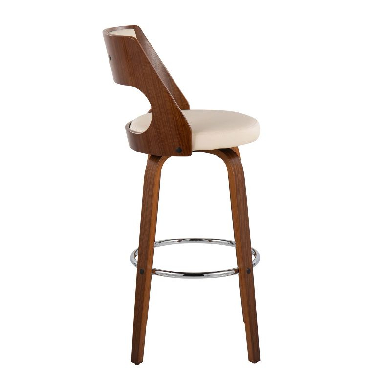 Set of 2 Cecina Upholstered Barstools Cream/Walnut - LumiSource: Swivel, Faux Leather, Wood Frame, Fixed Height 29.5"
