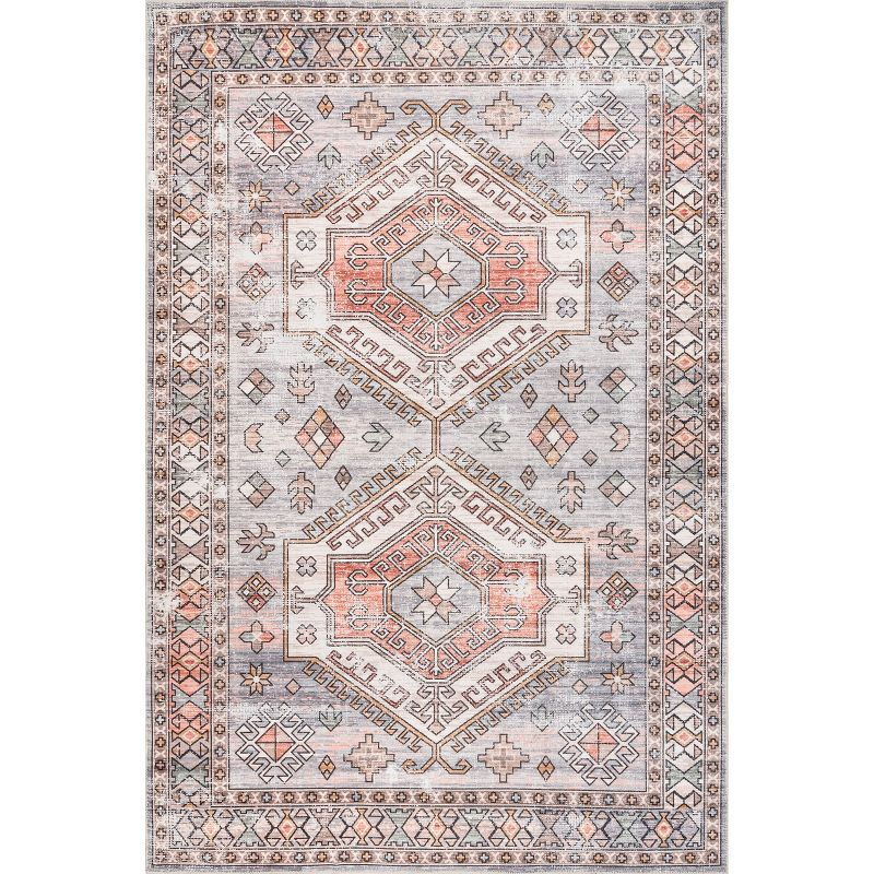 Nuloom Mae Motif Pet Friendly Machine Washable Area Rug, 4' x 6', Brick