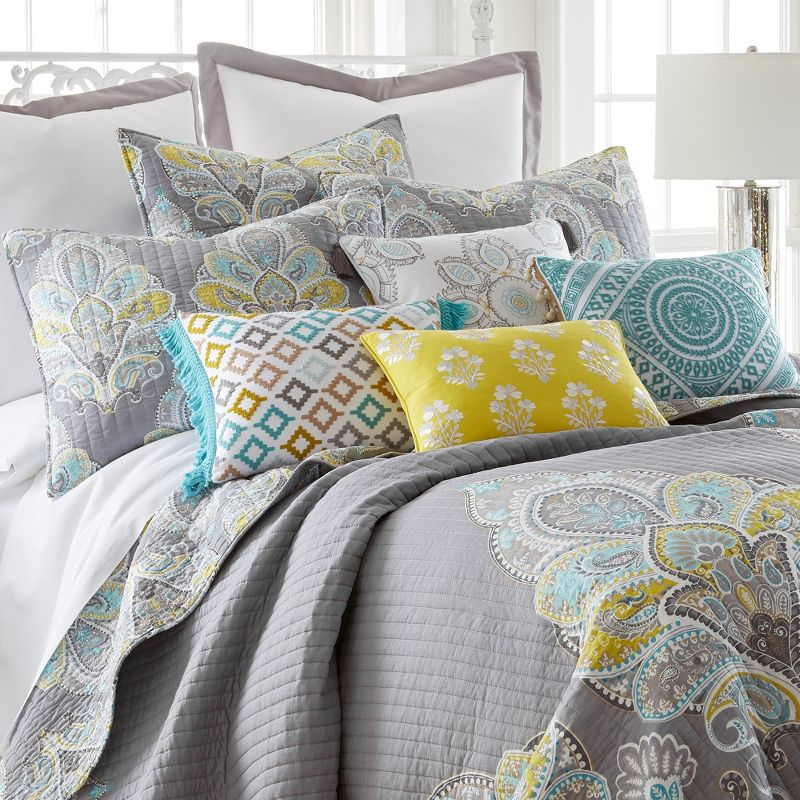 Cressley Paisley Quilt Set - Full/Queen Quilt and Two Standard Pillow Shams Grey, Yellow - Levtex Home