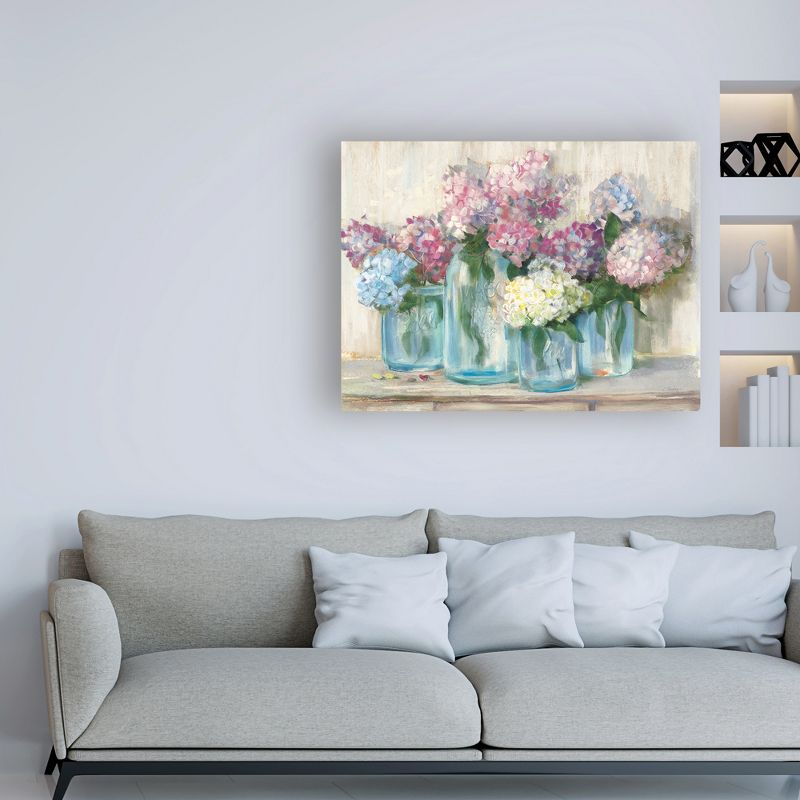 Trademark Fine Art -Carol Rowan 'Hydrangeas in Glass Jar Pastel Crop' Canvas Art - 18''x24''