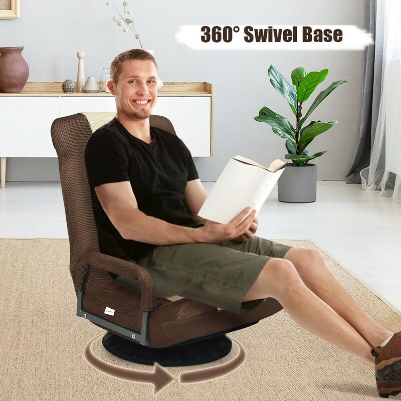 Costway 360-Degree Swivel Gaming Floor Chair with Foldable Adjustable Backrest Brown