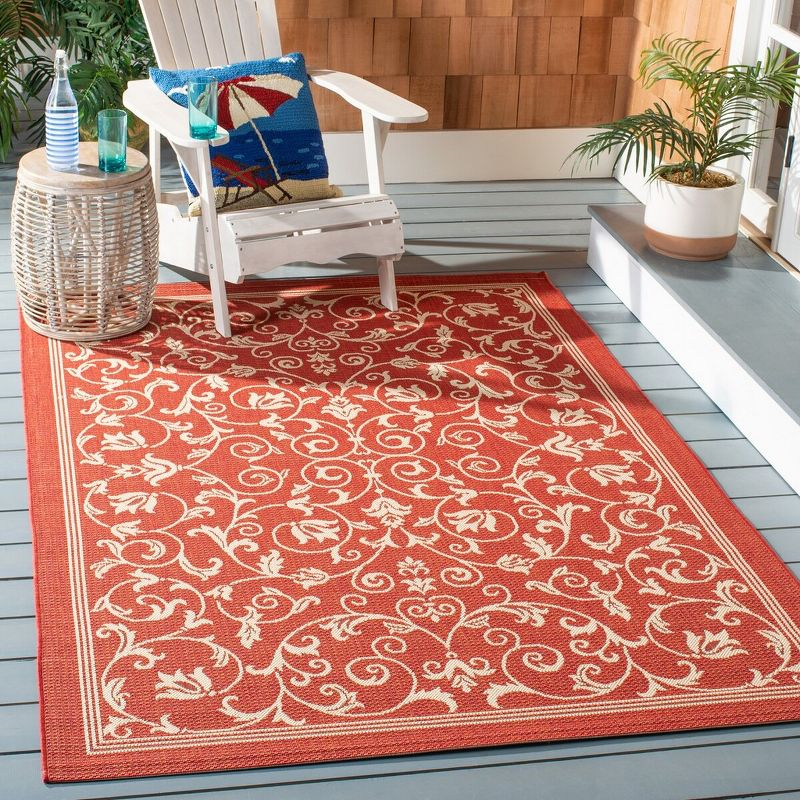 Courtyard CY2098 Power Loomed Indoor and Outdoor Area Rug - Red/Natural - 4'x5'7" - Safavieh