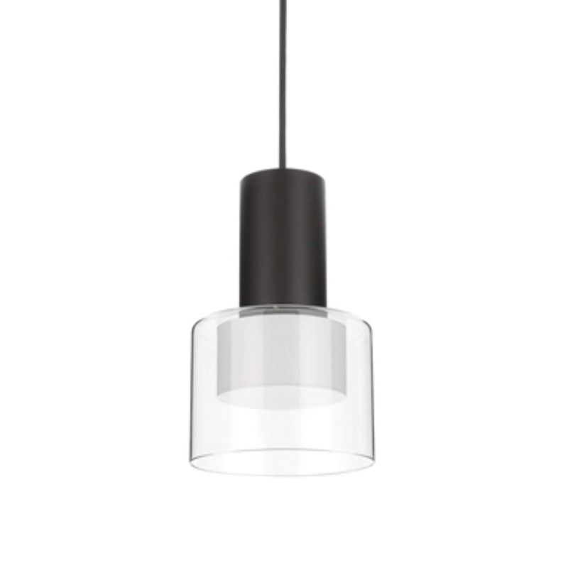 Molineros Mini Pendant Black Finish White Interior with Clear Outer Glass Shade - EGLO: Vintage Style, Adjustable Cable, ETL Listed