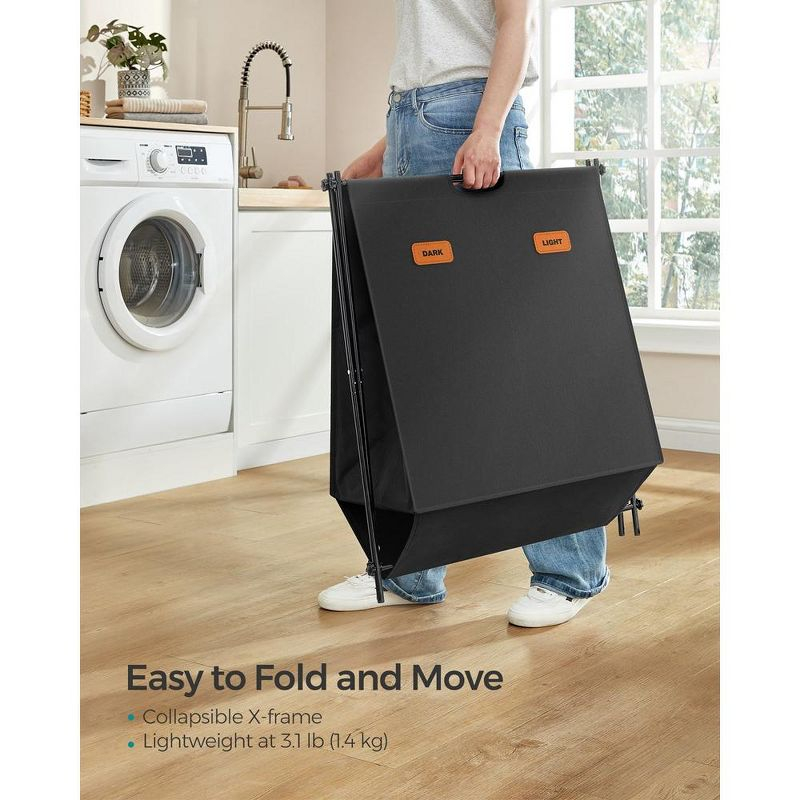 SONGMICS Laundry Hamper, Laundry Basket, Laundry Sorter 2 Sections, Collapsible X-Frame, Clothes Organizer with Customizable Labels, Ink Black