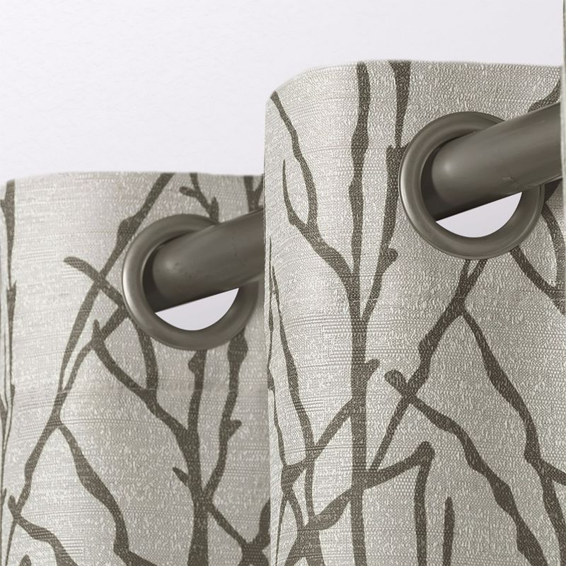 Set of 2 84"x54" Branches Linen Blend Grommet Top Window Curtain Panel Natural: Light Filtering, Botanical Design