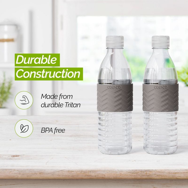 Copco Hydra 2-Pack Water Bottle 16.9 Ounce Non Slip Sleeve BPA Free Tritan Plastic Reusable - Chevron Gray