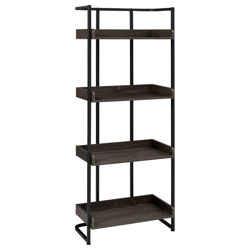 67.5" Ember 4 Shelf Bookcase Dark Oak - Coaster: Modern Industrial Style, Melamine Veneer, Rounded Base