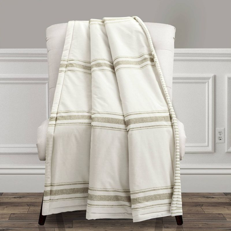50"x60" Farmhouse Striped Throw Blanket Neutral - Lush Décor