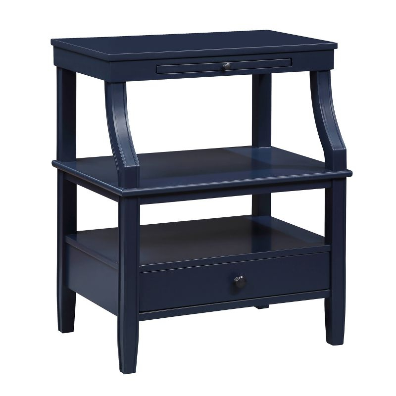 Comfort Pointe Newton Nightstand Midnight Blue: Classic Hardware, Storage Shelf, Pull Out Tray