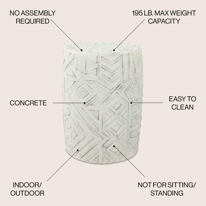 JONATHAN Y Rafi 17.75" Transitional Bohemian Geometric Drum Garden Stool, Cream