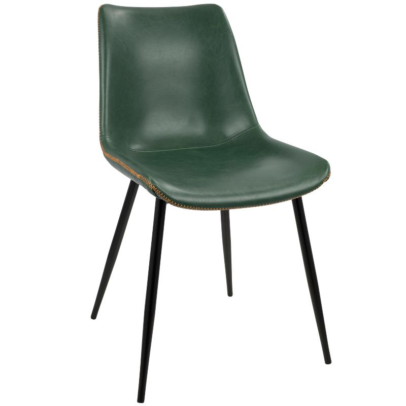 Set of 2 Durango Contemporary Dining Chair Green - LumiSource: Vintage Faux Leather, Metal Legs, Zig-Zag Stitching