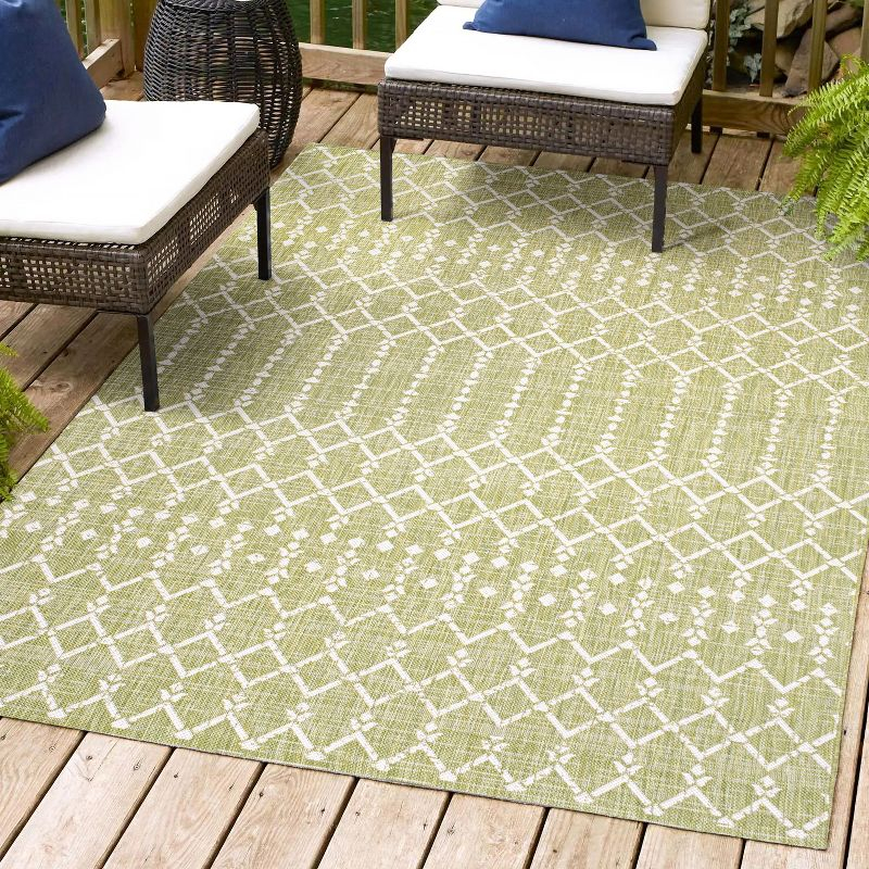 9' x 12' Ourika Moroccan Geometric Textured Weave Indoor/Outdoor Area Rug, Light Green/Cream - JONATHAN Y