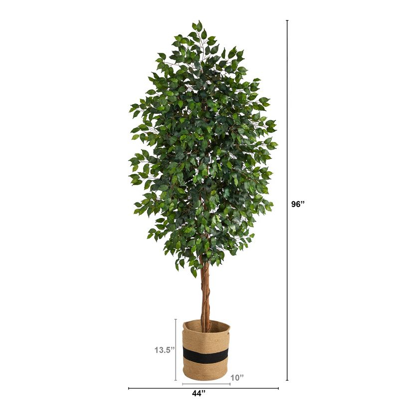 Nearly Natural 8-ft Ficus Artificial Tree in Handmade Natural Cotton Planter